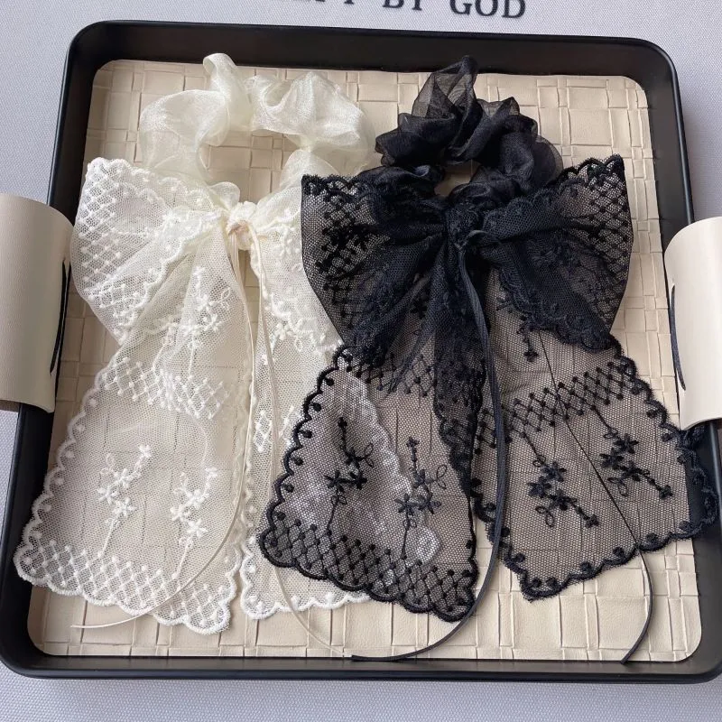 Women Fashion Simple Lace Bow Ribbon Large Hair Ring
