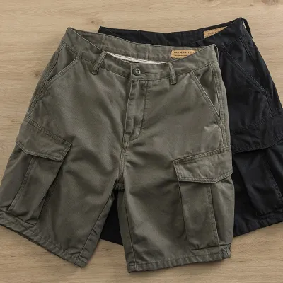 Men Casual Sport Solid Plus Size Straight Cargo Shorts