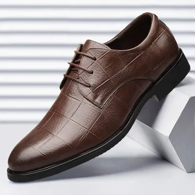 Men Casual Business British Style Lace-Up Plaid PU Leather Shoes Low Top