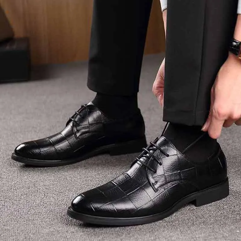 Men Casual Business British Style Lace-Up Plaid PU Leather Shoes Low Top