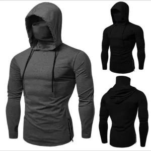Men Long-Sleeved Solid Color Hoodie Pullover Slim Fit Hip-Hop Tops