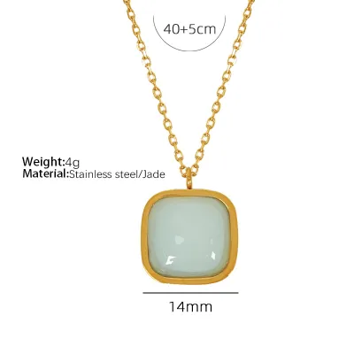 Vintage Women Square Elegant Lt.Green Jade Earrings Necklace Set