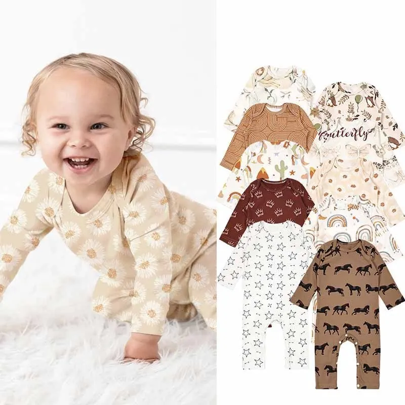 Baby Boys Girls Cute Cartoon Print Long Sleeve Round Neck Romper Cotton Knitted 0-3T