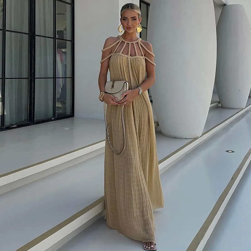 Summer Women Fashion Sexy Halter Neck Maxi Dress