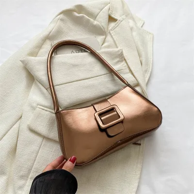 Women Fashionable Simple Belt Buckle Flap Square Shoulder Underarm Bag Medium