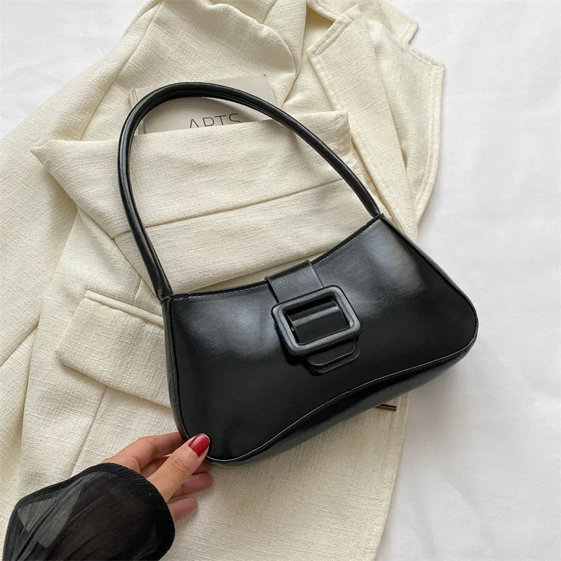 Women Fashionable Simple Belt Buckle Flap Square Shoulder Underarm Bag Medium