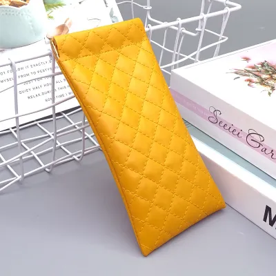 Solid Color Diamond Line Portable Waterproof Automatic Closed PU Glasses Storage Bag For Frame Glasses