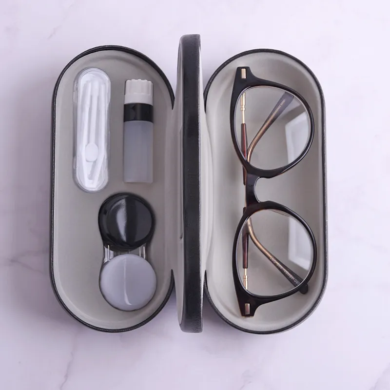 Simple Solid Color Double-Layer Dual-Use Plastic Contact Lens Sunglasses Glasses Case