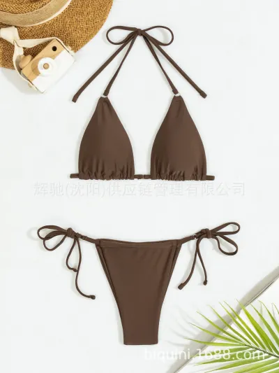 Solid Color Bikini Swimwear for Women - Sexy Sleeveless Polyester