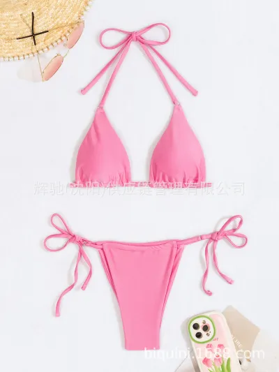 Solid Color Bikini Swimwear for Women - Sexy Sleeveless Polyester