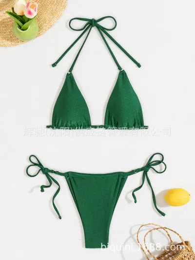 Solid Color Bikini Swimwear for Women - Sexy Sleeveless Polyester