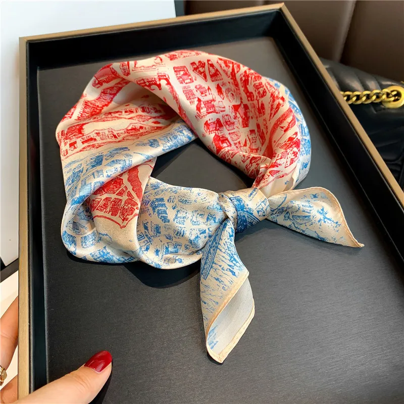 Women Fashion Geometric Print Silk Scarf Square 53*53Cm