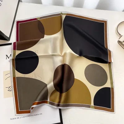 Women Fashion Color Block Round Geometric Printed Silk Scarf