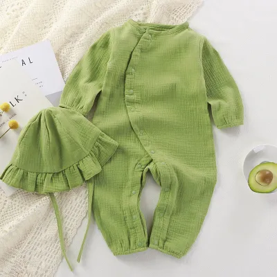 Kids Baby Boys Girls Casual Cute Solid Color Long Sleeve Cotton Romper