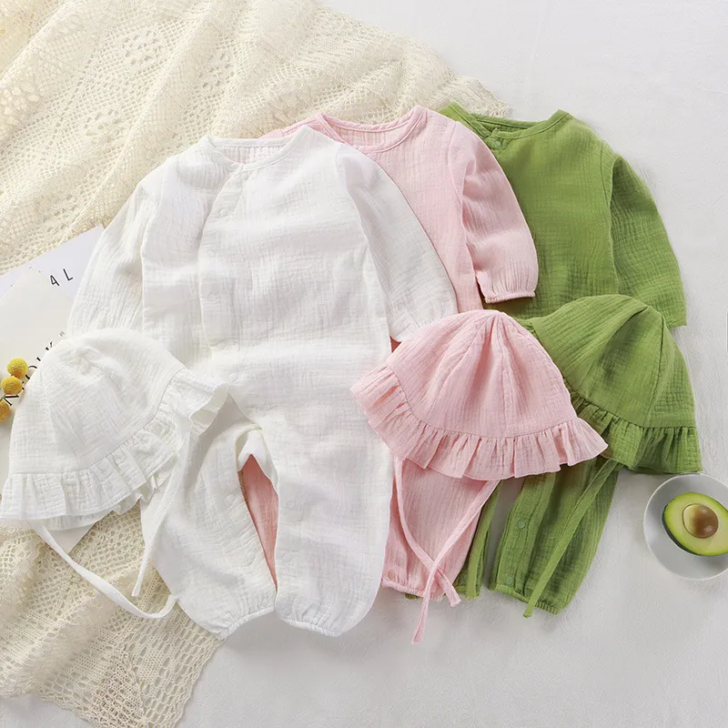 Kids Baby Boys Girls Casual Cute Solid Color Long Sleeve Cotton Romper