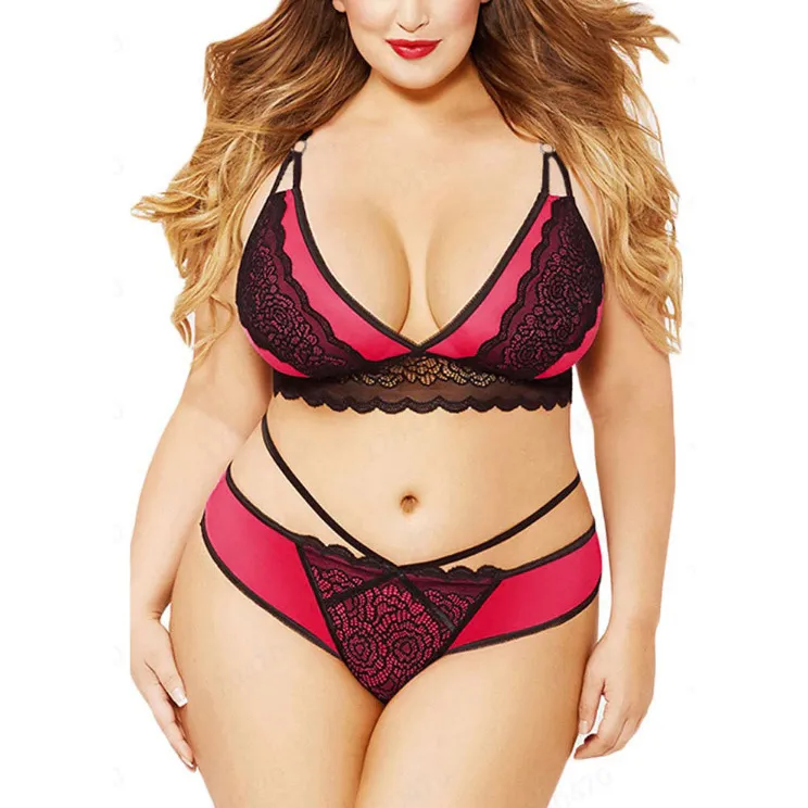 Women Plus Size Sexy Lace Mesh Perspective Lingerie Set