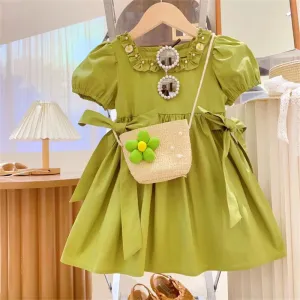 Kids Toddler Girls Casual Cute Solid Color Short Sleeve A-Line Cotton Dress