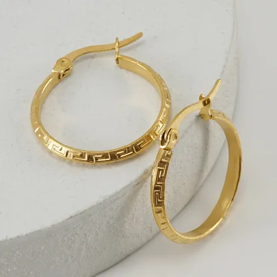 Women Fashion Simple Stainless Steel Pattern Round Earrings