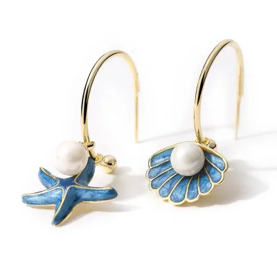Women Fashion Asymmetric Pearl Shell Earrings - Fresh Sweet Imitation Pearl Jewelry