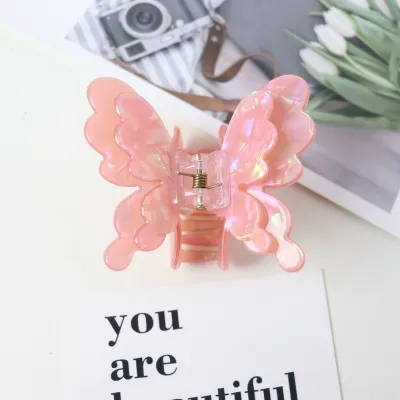 Women Fashion Colorful Double Layer Water Drop Butterfly Acetic Acid Grip Hair Clip