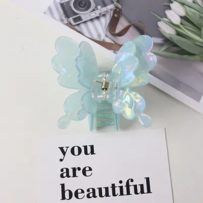 Women Fashion Colorful Double Layer Water Drop Butterfly Acetic Acid Grip Hair Clip