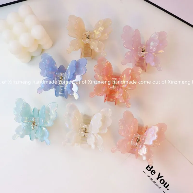 Women Fashion Colorful Double Layer Water Drop Butterfly Acetic Acid Grip Hair Clip