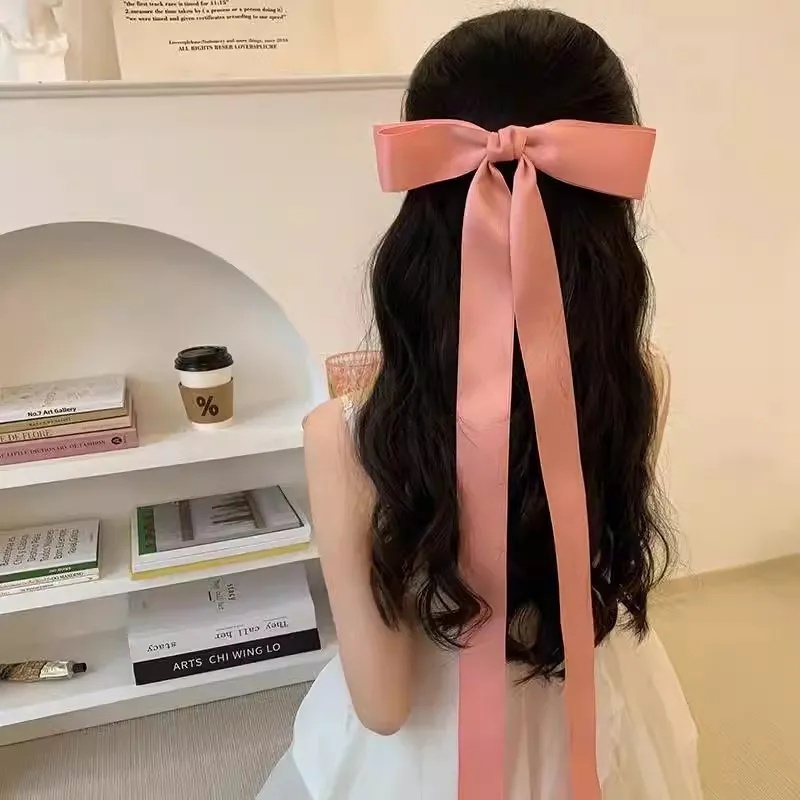 Women Fashion Super Long Bow Ribbon Hairpin Top Clip