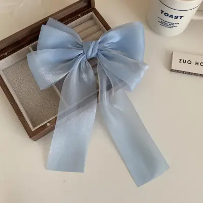 Women's Fashion Cream Mesh Bow Spring Hair Clip
