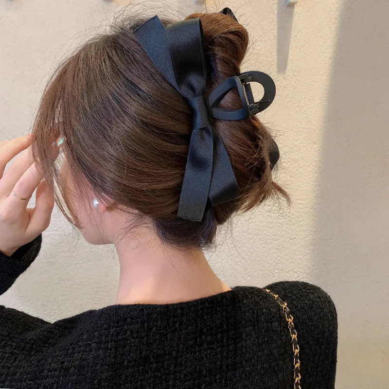 Women Fashion Simple Black Bow Hair Claws Shark Clip