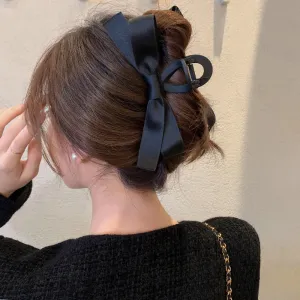 Women Fashion Simple Black Bow Hair Claws Shark Clip