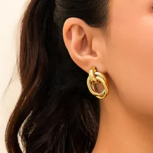 Design Sense Metal Smooth Double Ring Stud Earrings