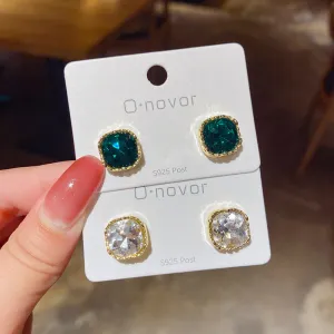 Square Rhinestone Stud Earrings for Women Fashion Alloy Temperament Jewelry