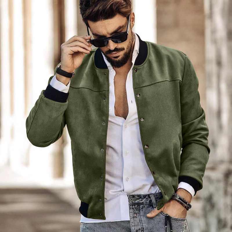 Wholesale Men Fashion Casual Suede Solid Color Long Sleeve