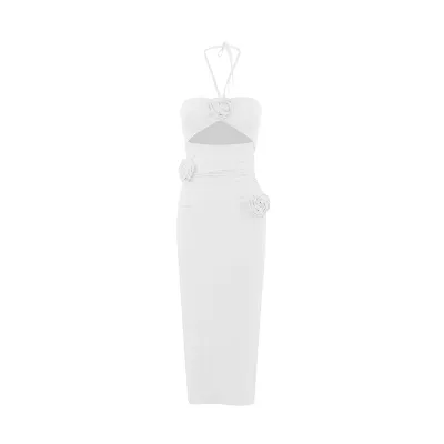 Women Fashion Sexy Halter Neck Three-Dimensional Floral Cutout Backless Maxi Dress