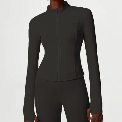 Women's Fitness Running Yoga Long Sleeve Jacket - Solid Color, Nylon, Tight Fit