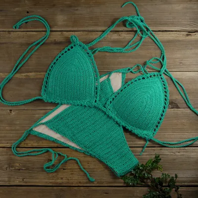 Women Sexy Handmade Knitted Bikini Swimsuit Set