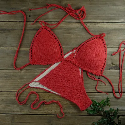 Women Sexy Handmade Knitted Bikini Swimsuit Set