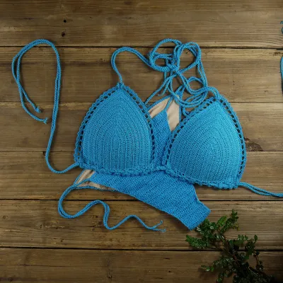 Women Sexy Handmade Knitted Bikini Swimsuit Set