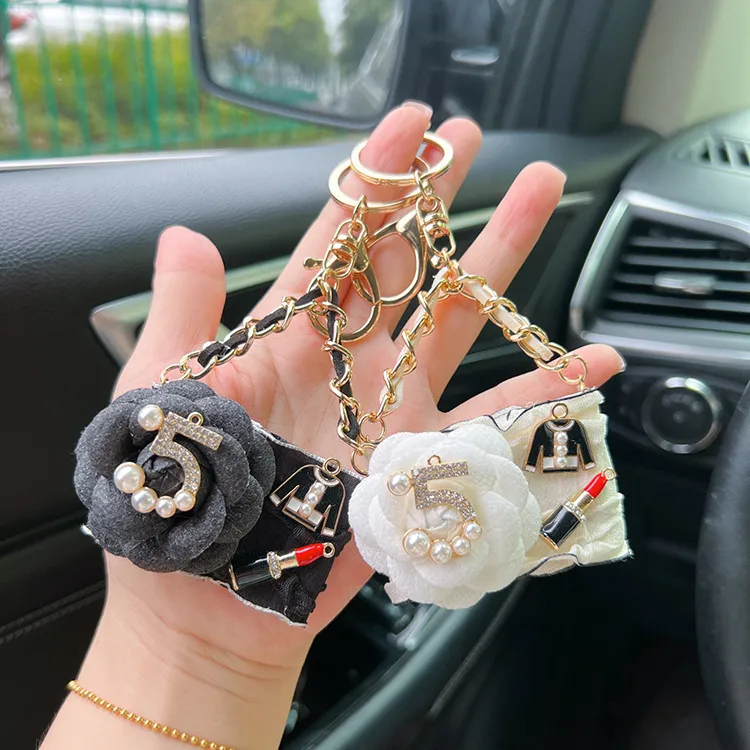 Women Fashion Creative Camellia Handbag Model Keychain Pendant Key Ring