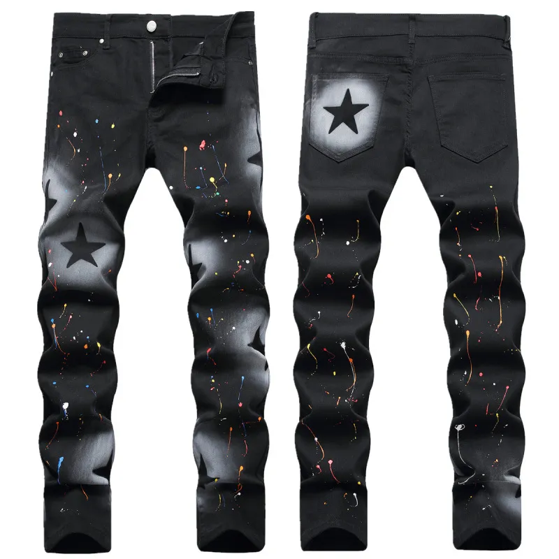 Men Fashion Casual Star Multicolor Plus Size Cotton Denim Jeans