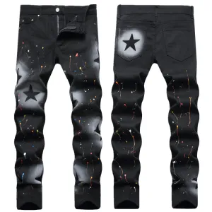 Men Fashion Casual Star Multicolor Plus Size Cotton Denim Jeans