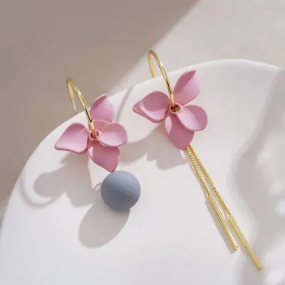 Women Summer Unique Pink Lily Flower Long Tassel Earrings
