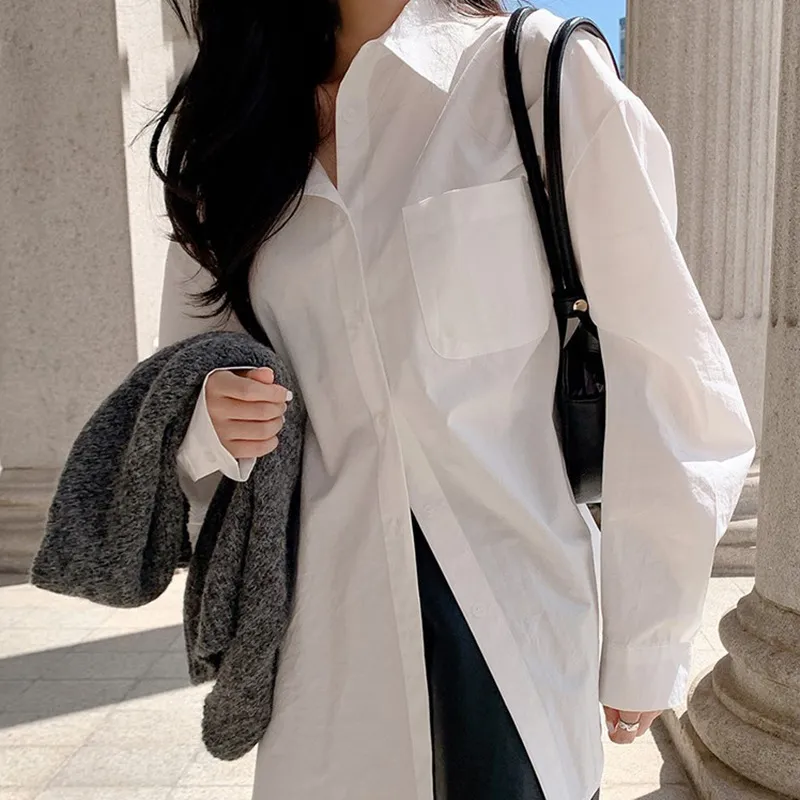 Women Loose Fit Blouse Shirt Urban Wind Solid Color Cardigan