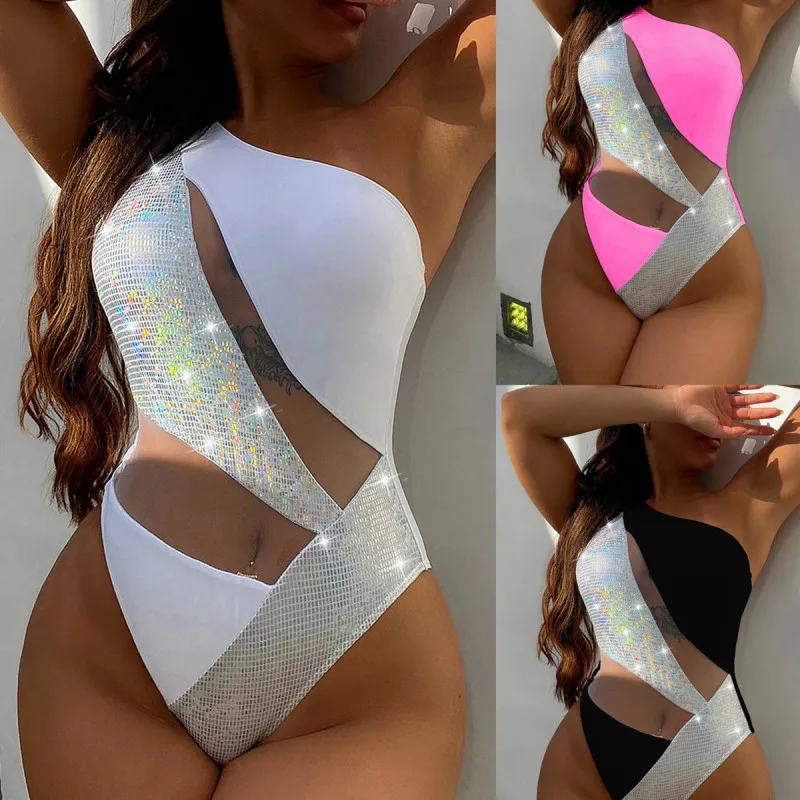 Women Sexy Mesh Stitching One-Piece Swimsuit