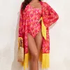 Red Small Leaf Blouse One-Piece Oblique Shoulder Swimsuit Suit