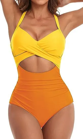 Women Fashion Sexy Leopard Stripe Print Cross Backless Strap One-Piece Swimsuit