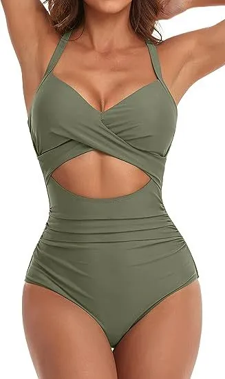 Women Fashion Sexy Leopard Stripe Print Cross Backless Strap One-Piece Swimsuit