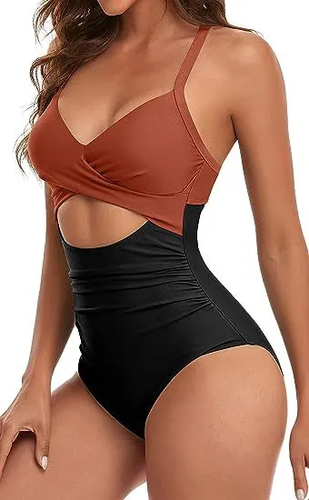 Women Fashion Sexy Leopard Stripe Print Cross Backless Strap One-Piece Swimsuit