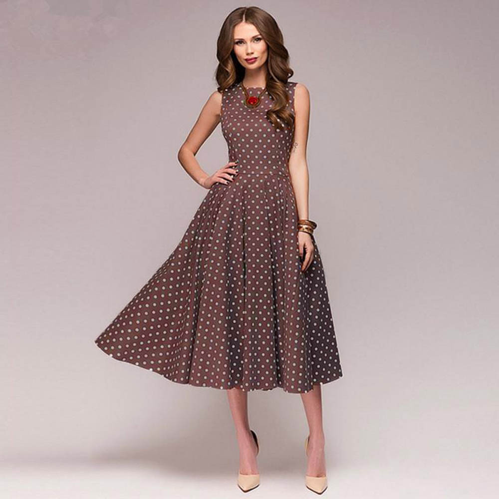 Wholesale Summer Women Elegant Vintage Polka Dot Sleeveless