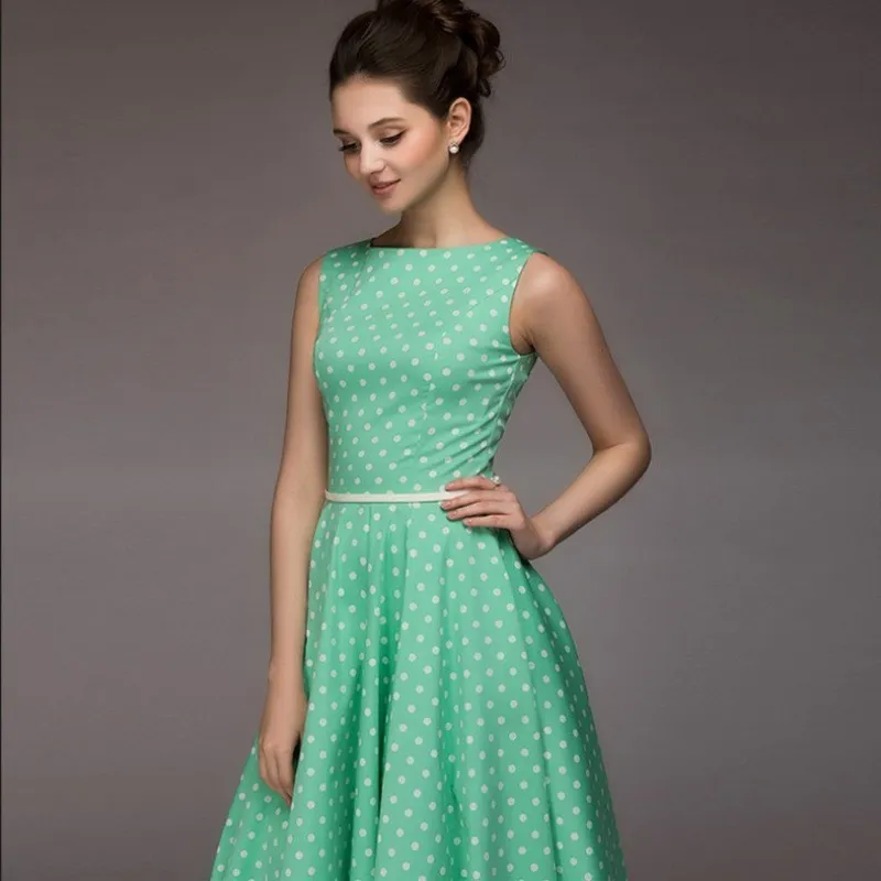Summer Women Elegant Vintage Polka Dot Sleeveless Midi Dress